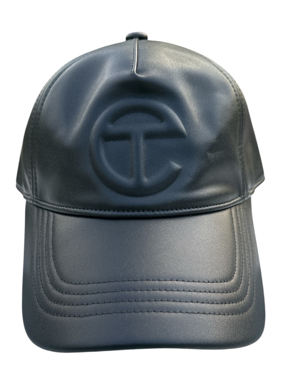Telfar Logo Embossed Hat Black Faux Vegan Leather Adjustable Baseball Streetwear